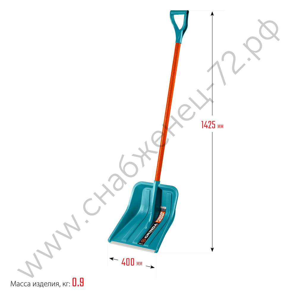 GRINDA FIBER-400, ширина 400 мм, пластик, с алюминиевой планкой, особопрочный легк. черенок из фибергласса, V-ручка, снеговая лопата, PROLine (39941)