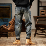 Американские ретро джинсы для мужчин, новые весенне-осенние микро-трапециевидные прямые свободные повседневные модные брендовые потертые брюки для мужчин