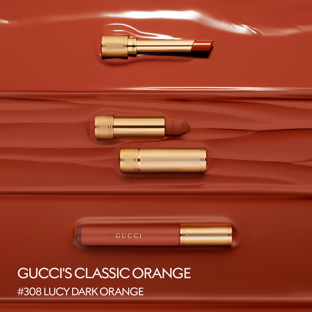 Gucci Gucci Beauty Rouge de Beaute Brillant - Увлажняющая помада оттенок 308 Lucy Dark Orange, 1 g