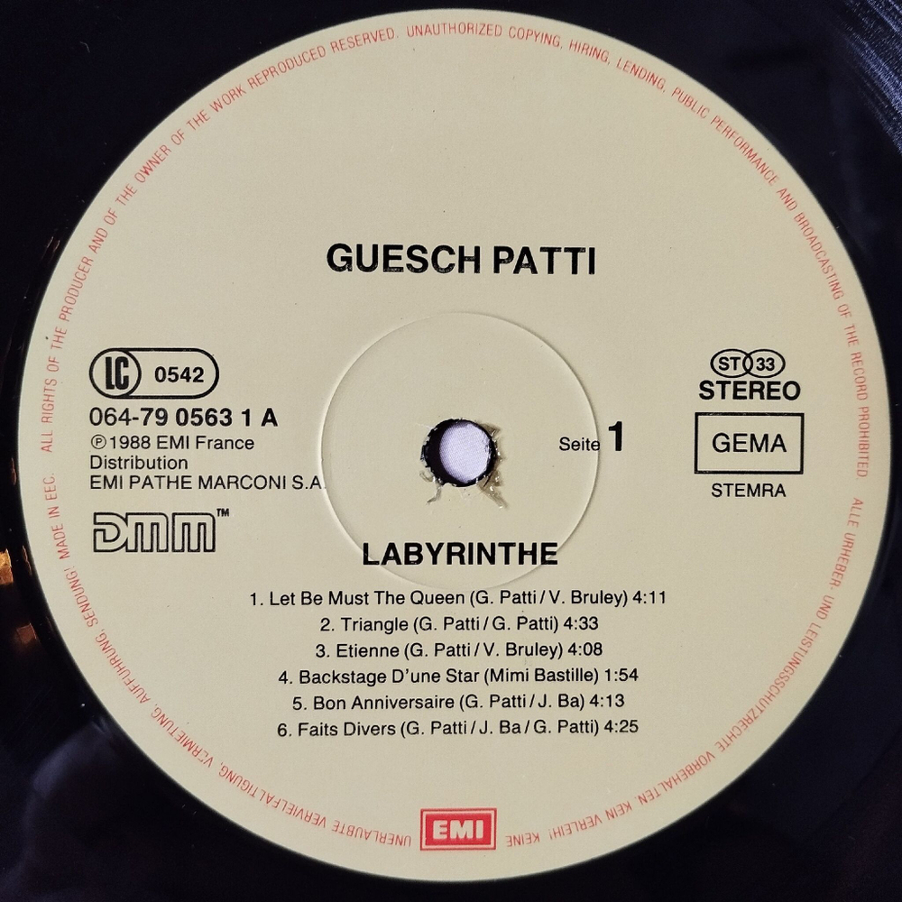 Винтажная виниловая пластинка LP Guesch Patti Labyrinthe (Germany 1988)