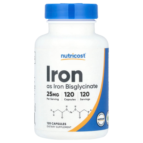 Nutricost, Железо, 25 мг, 120 капсул