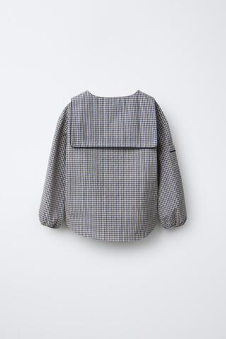 ZARA РУБАШКА В КЛЕТКУ С КРУГЛЫМ ВОРОТНИКОМ, ЭКРЮ/СИНИЙ