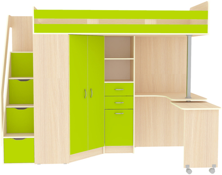 Кровать-чердак КарИВи Мийа  Дуб Молочный Лайм