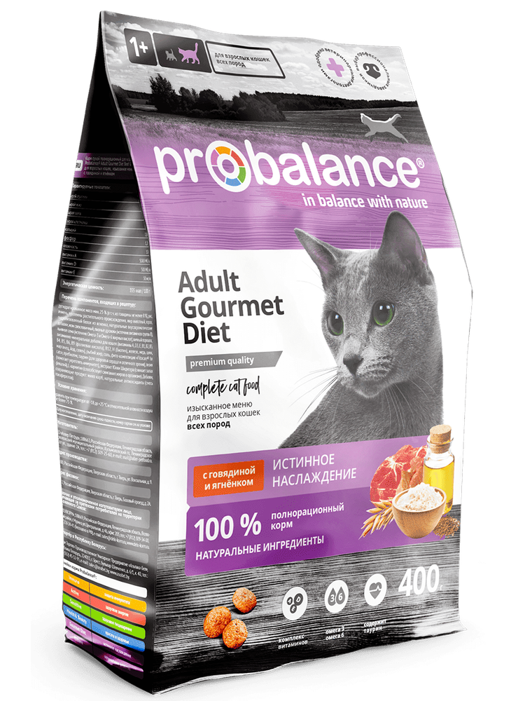 Корм Probalance, для взрослых кошек, говядина/ягненок, 400 гр.