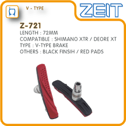 Колодки тормозные ZEIT, для V-br, 72мм, резьбовые, с шайбами и гайками, смещенный центр, картридж, комплект -2шт., красные