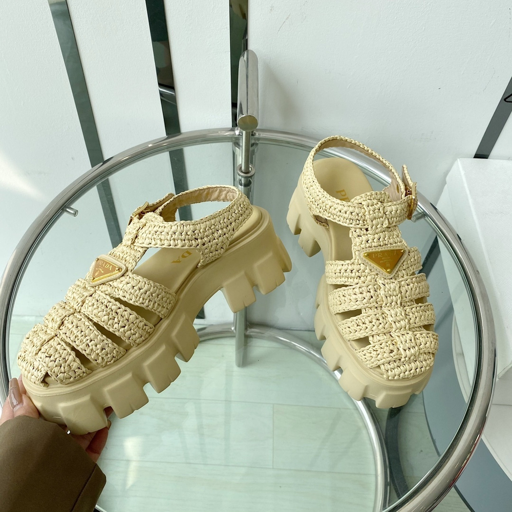 Prada Monolith Crochet Cage Sandals