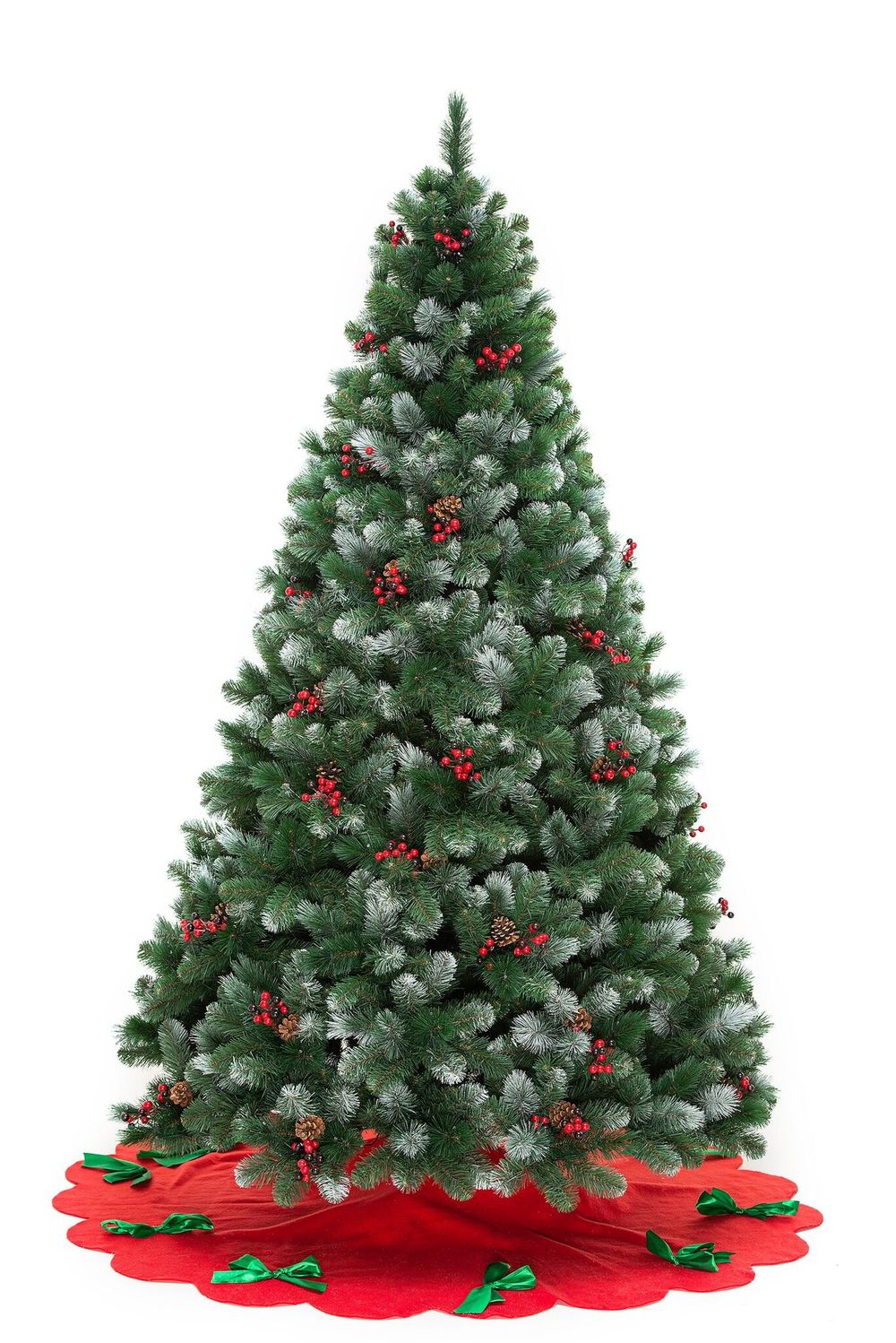 Заснеженная елка с шишками и ягодами «Очарование» (Леска+пвх) от 1,8 м до 3,65 м