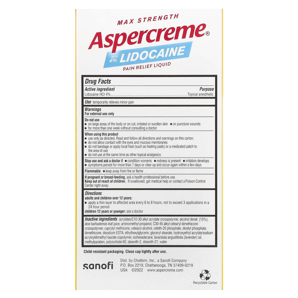 Aspercreme, Обезболивающее средство Max Strength, с 4% лидокаина, эфирное масло лаванды, 73 мл (2,5 жидк. унц.)