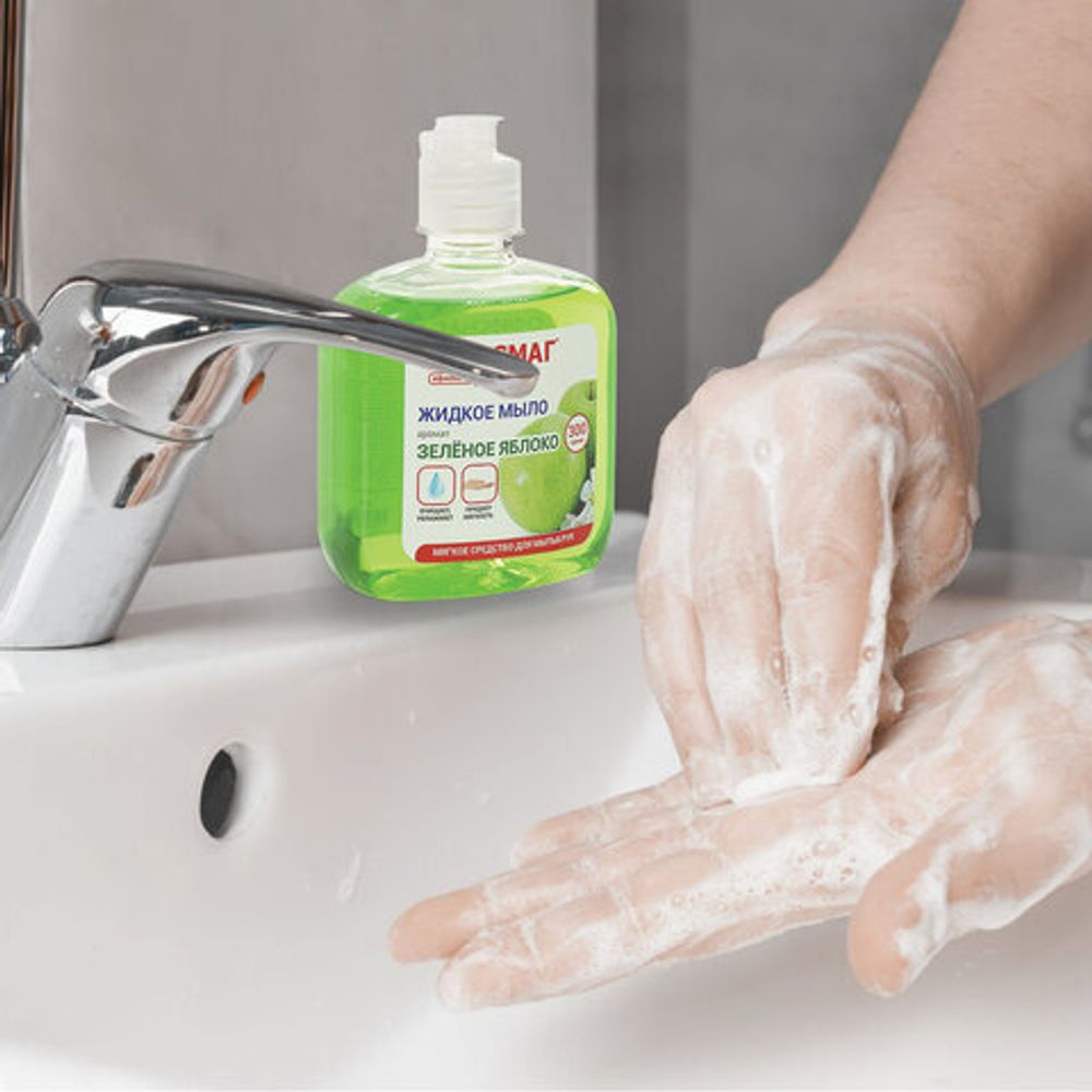 Мыло жидкое 300 г ОФИСМАГ, "Зеленое яблоко", флип топ, 606778
