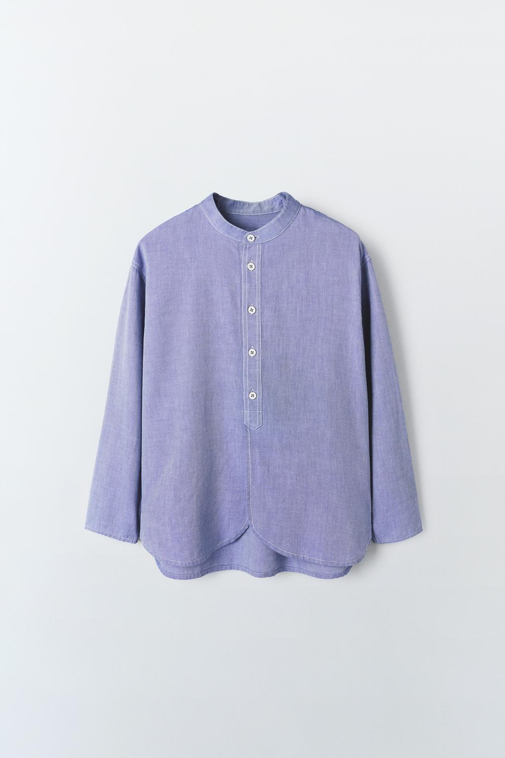 ZARA РУБАШКА С ВОРОТНИКОМ-СТОЙКОЙ, ВЫЦВЕТШИЙ СИНИЙ