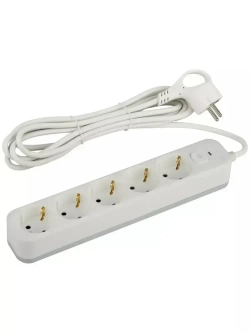 Сетевой фильтр Intro SFE530-W с базовой защитой с заземлением с выключателем 5 розеток 3м 10А белый / удлинитель сетевой 3м