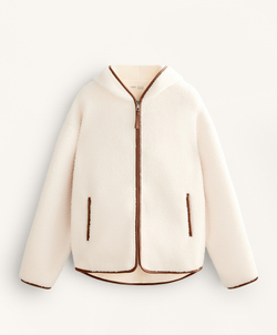 Oysho Куртка из искусственной овчины с капюшоном, экрю