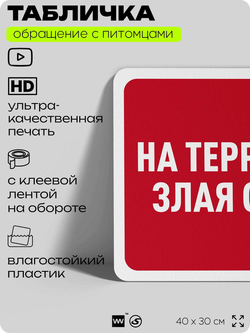 Табличка "На территории злая собака" на дверь и забор, для двора, дома, подъезда, 40х30 см, Silver Plane x Айдентика Технолоджи