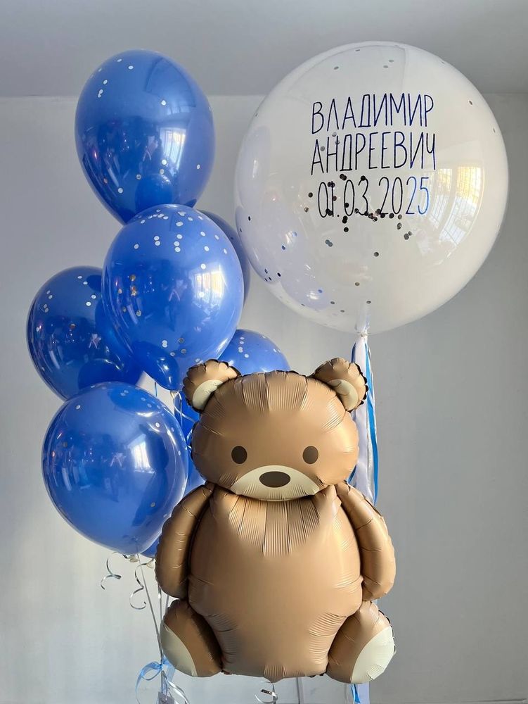 Воздушные шары с мишкой на выписку №2931