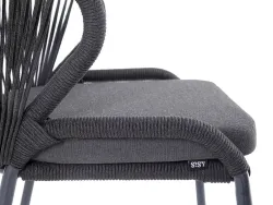 "Милан" стул плетеный из роупа, каркас алюминий темно-серый (RAL7024) муар, роуп темно-серый круглый, ткань темно-серая 027