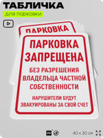Табличка для парковки "Парковка запрещена без разрешения владельца частной собственности", для дома, офиса, организаций, 40х30 см, Silver Plane x Айдентика Технолоджи