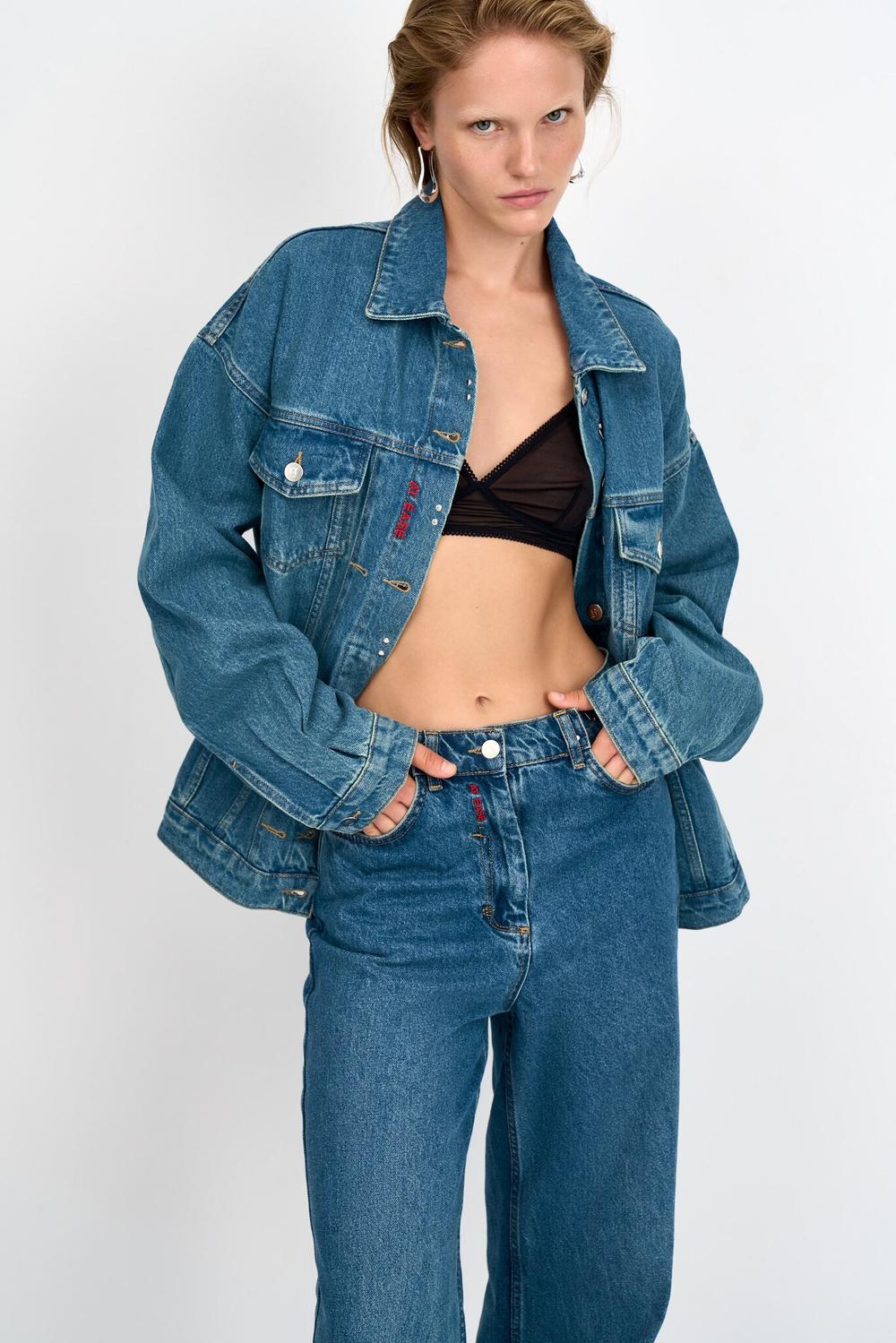 Джинсовая куртка женская синяя JEANS RELAXED JACKET DARK BLUE
