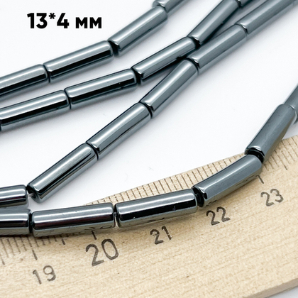 Гематит Трубочка бусины (имитация), цвет черный, размер около 13*4 мм, цена за 13 шт (1/2 нити)