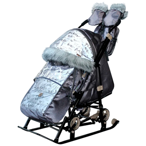 санки-коляска galaxy glory gloss сатин серо-коричневый+светоотражающая ткань