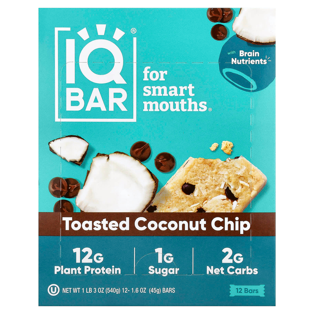 IQBAR, батончики растительного протеина, обжаренная кокосовая крошка, 12 батончиков по 45 г (1,6 унции)