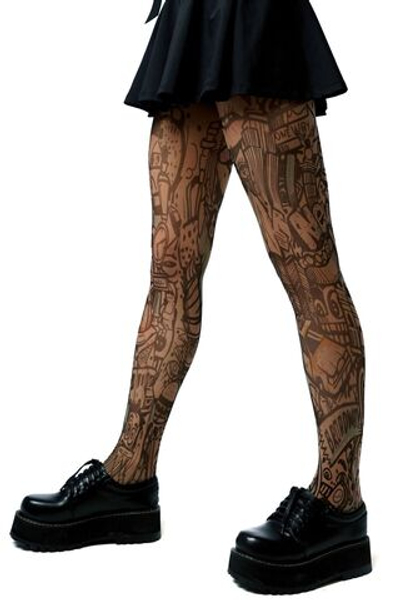 Колготки с принтом в виде граффити (Размер: S-M-L) (Цвет: бежевый)