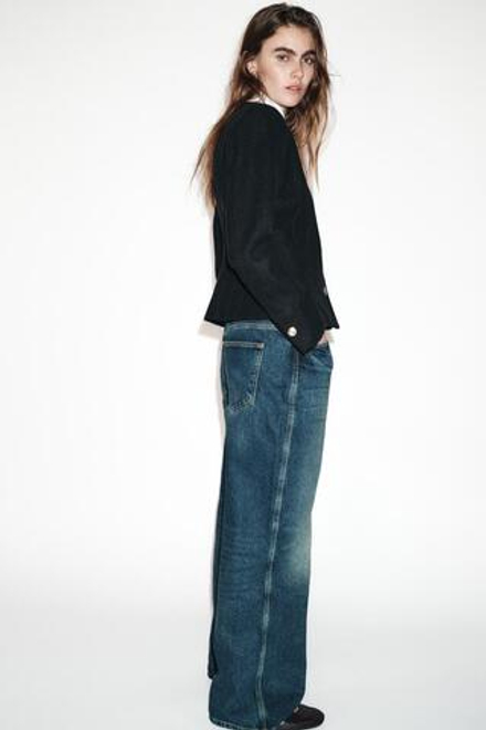 ZARA БЛЕЙЗЕР ОБЛЕГАЮЩЕГО КРОЯ С КРУГЛЫМ ВЫРЕЗОМ, ЧЕРНЫЙ