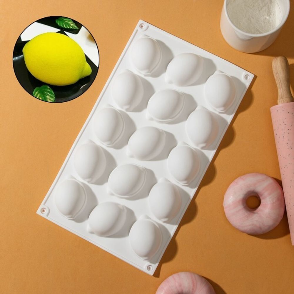 Форма для выпечки и муссовых десертов «Лимоны», 29×17×3 см, 15 ячеек, 5,5×4 см, цвет белый
