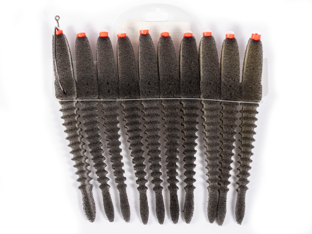Приманки поролоновые 3D Ex WORM WBlack 12см под офсетный крючок размер 1/0, 2/0, 3/0 10шт набор
