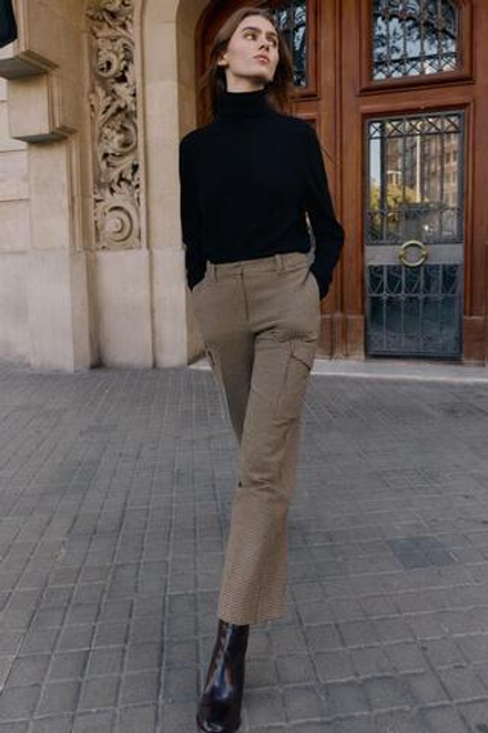 ZARA БРЮКИ КАРГО «ГУСИНАЯ ЛАПКА», ЧЕРНЫЙ/КОРИЧНЕВЫЙ