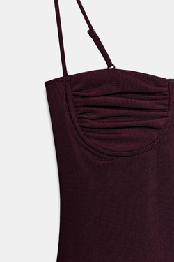 ZARA БОДИ СО СБОРКАМИ, ТЕМНО-БАКЛАЖАНОВЫЙ