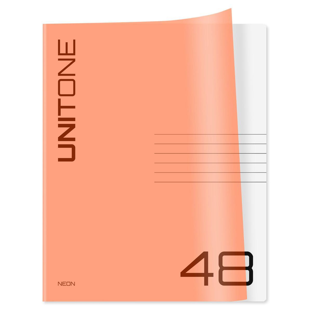 Тетрадь 48л. клетка, пластик.обложка, неон оранжевый "UniTone. Neon" (BG)