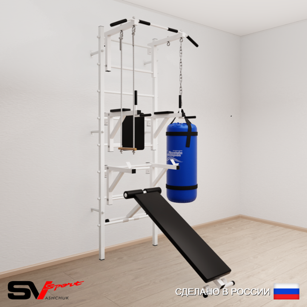 Шведская стенка Sv Sport 5931 (Турник стандарт/Брусья/Стойка/Скамья/Трапеция/Цепь/Мешок 15кг)