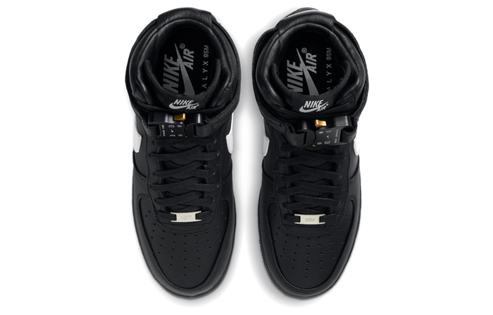 1017 ALYX 9SM x Nike Air Force 1 black buckle high-top sneakers for men and women in the same style black and white