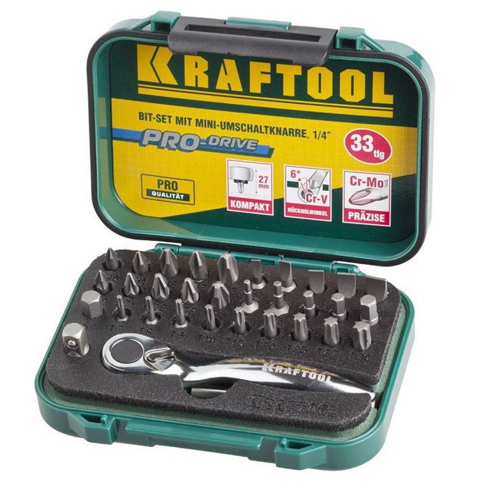 KRAFTOOL Expert 33 шт, Набор бит с мини-трещоткой (26157-H33) (Артикул:  26157-H33) – 2 490 руб. | Купить в СПб, низкая цена, доставка по России