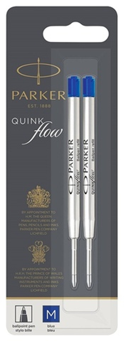 Стержни Parker для шариковой ручки 2шт. Цвет синий , толщина линии М, в блистере. Франция