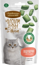 Подушечки Чистим зубы с кремом из лосося 30г для кошек Деревенские лакомства
