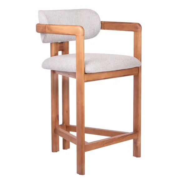 Полубарный стул Oberon 71 см, бежево-голубая рогожка, ножки орех