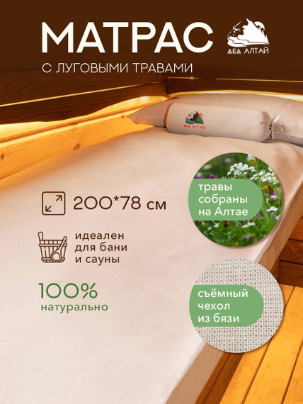 Матрас основа 200*78 Спанбонд (луговые травы) + Чехол Бязь