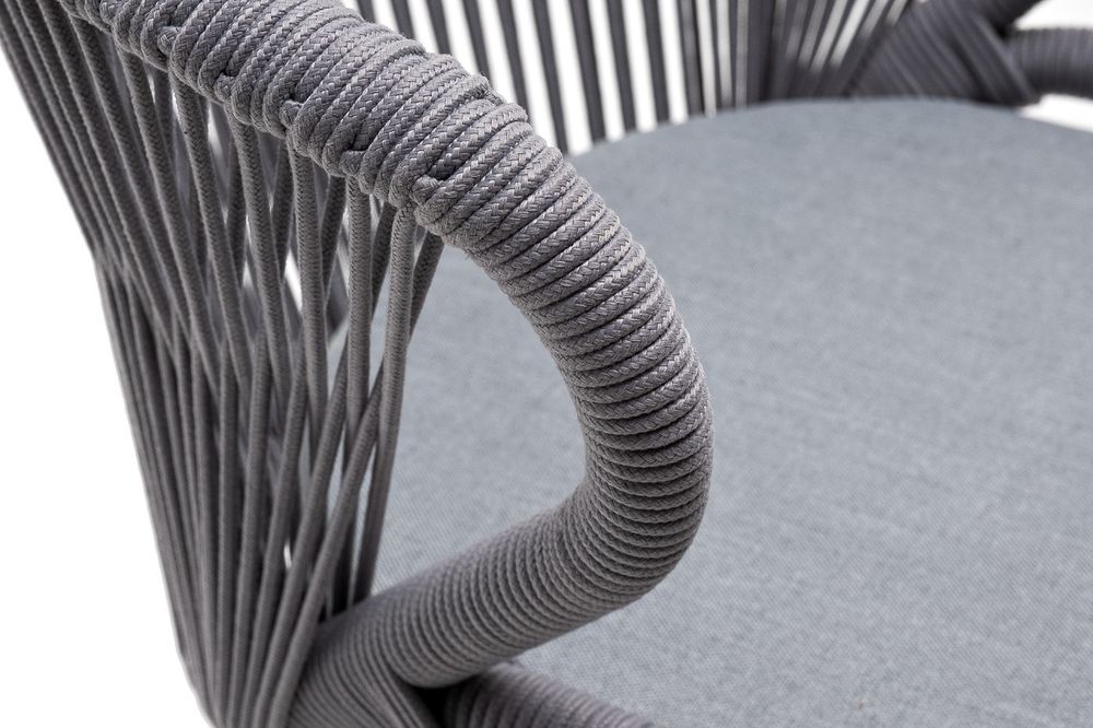 "Милан" стул плетеный из роупа, каркас алюминий белый шагрень, роуп светло-серый круглый, ткань светло-серая