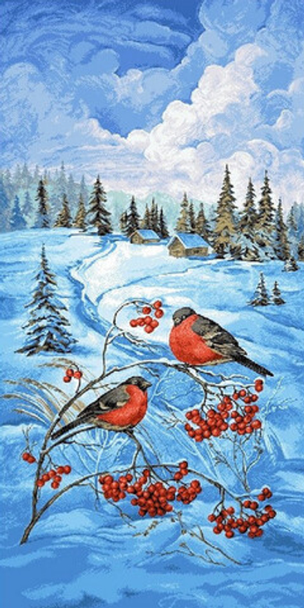 Гобеленовая картина "D. СНЕГИРИ НА РЯБИНЕ" в багетной раме, Россия.