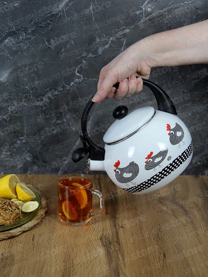 Чайник 2,2 л. эмалированный со свистком Kamille KM 1032 с черной бакелитовой ручкой