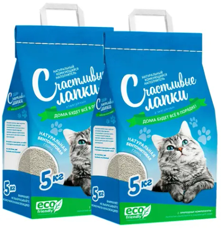 Наполнитель Счастливые Лапки комкующийся ЭКОНОМ, 5 кг - 2 шт