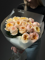 Букет из 15 кремовых пионовидных роз в упаковке