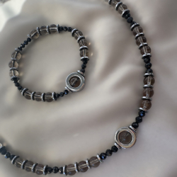 Комплект "Тайна ночи" с раухтопазом и шпинелью