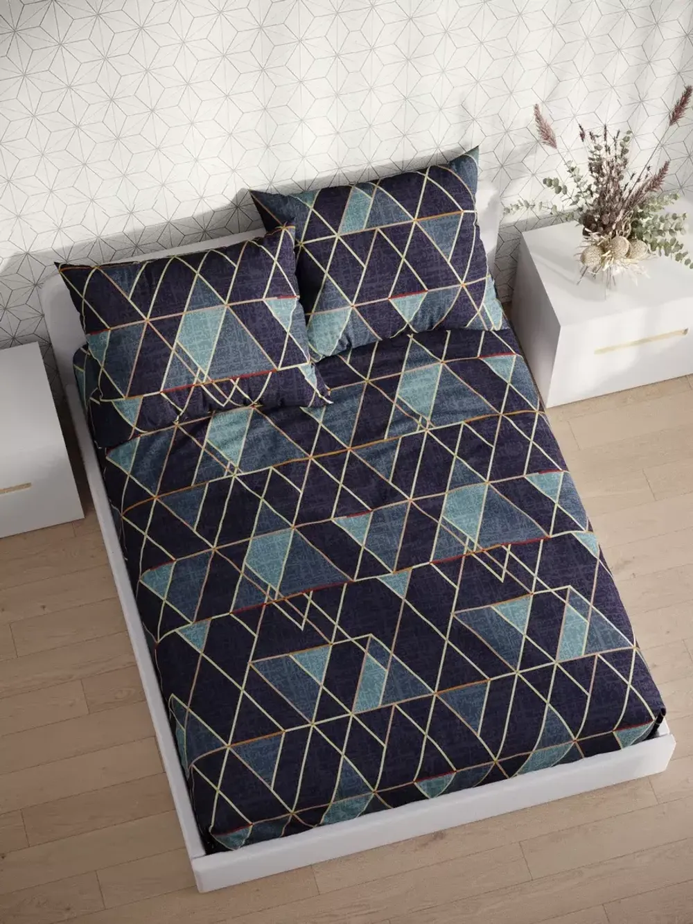 Постельное белье перкаль Сказка "Энигма" евро Наволочка 50х70 см 2 шт Простынь на резинке 180x200 см Пододеяльник 200x215 см