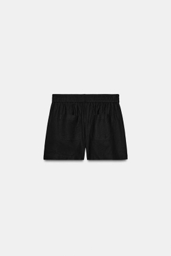 ZARA ШОРТЫ ИЗ СМЕСОВОГО ЛЬНА С ЭЛАСТИЧНЫМ ПОЯСОМ, ЧЕРНЫЙ