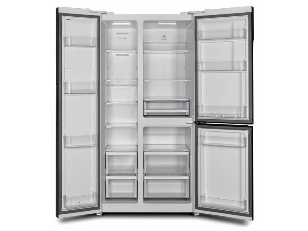 Холодильник трехкамерный Hyundai CS6073FV No Frost, Side by Side инверторный белое стекло