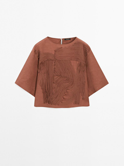 Massimo Dutti Топ свободного кроя с вышивкой, черепичный