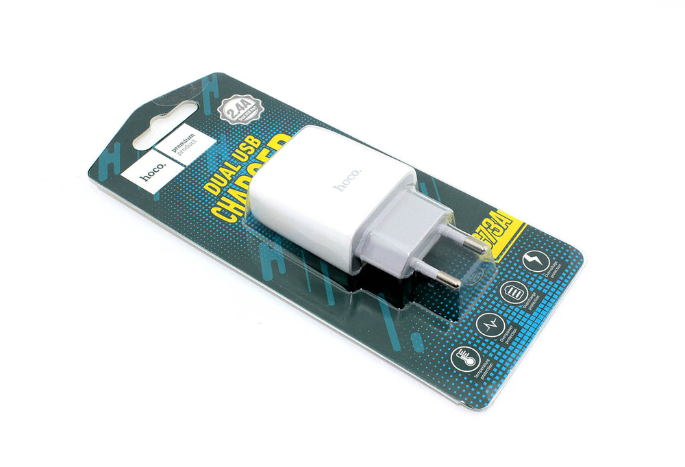 Блок питания (сетевой адаптер) HOCO C73A Glorious два порта USB, 5V, 2.4A, белый