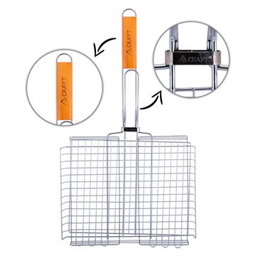 Решетка для гриля глубокая 31х25х6 см. из хромированной стали СКАУТ СК-0704 с деревянными ручками